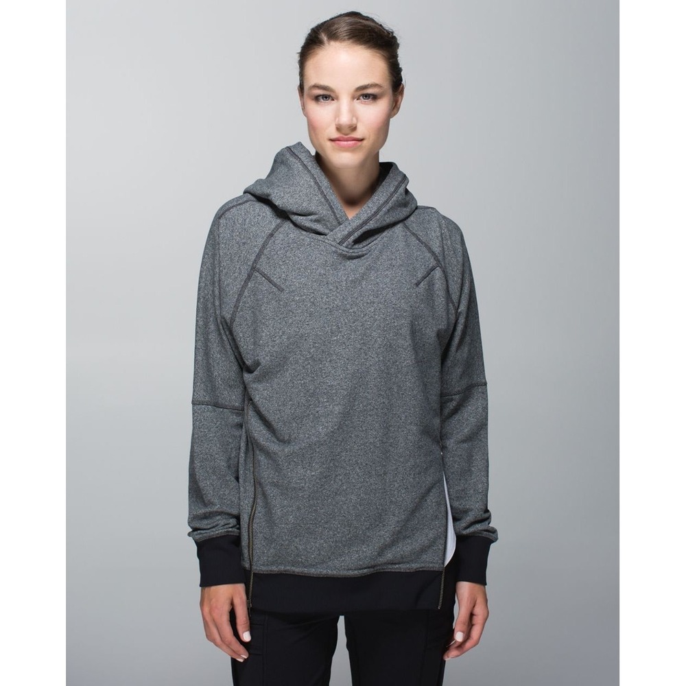 Lululemon Gray Black Om‎ & Roam Stretch French Terry Hoodie Pullover Size Medium